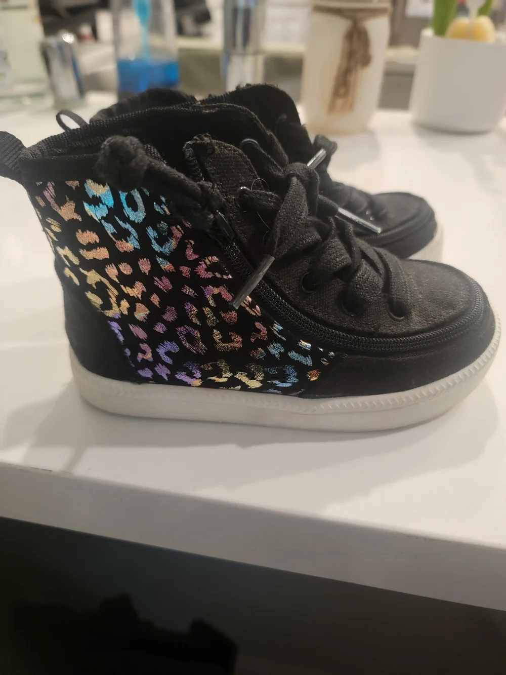 Girls' Black High-Top Sneakers with Rainbow Leopard Accent